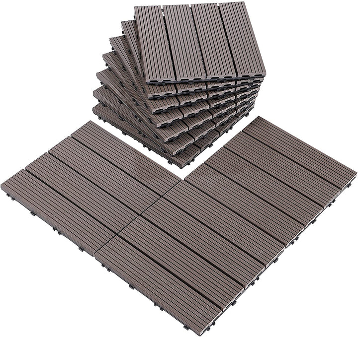 Pure Era - Interlocking Patio Tiles Wooden Deck Tiles - Brown